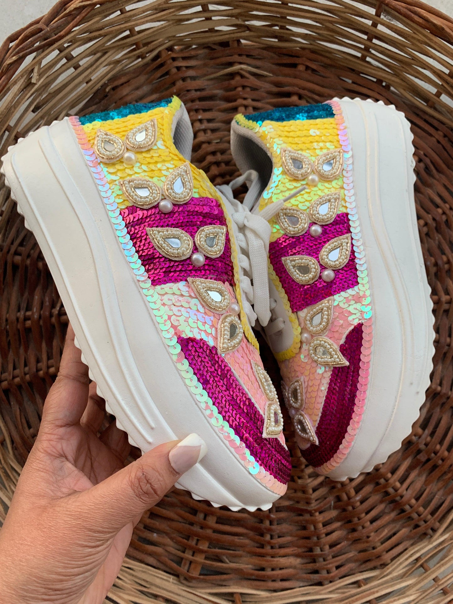 FUNKY N TRENDY sequine theme multi colored sneakers