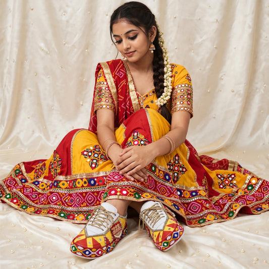 Handcrafted Navratri Garba Sneakers | Mirror-Work Bandhani Sneakers for Women