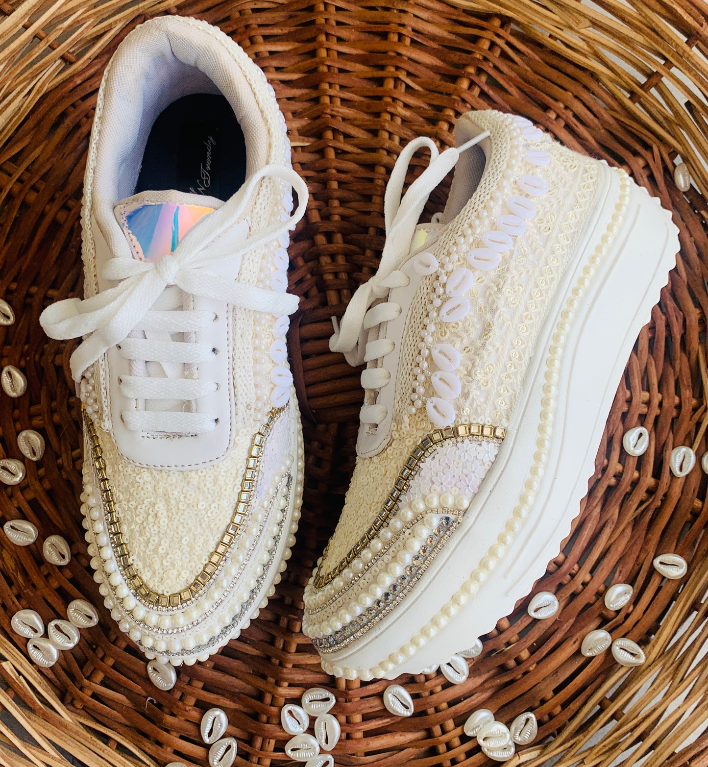 FUNKY N TRENDY ivory minimalistic sneakers with pearl detailing for brides /bridesmaids / sneakers for bridesmaids/ handcrafted sneakers/ sequine sneakers / bridal sneakers / bridesmaid sneakers/ ivory sneakers / minimal shoes