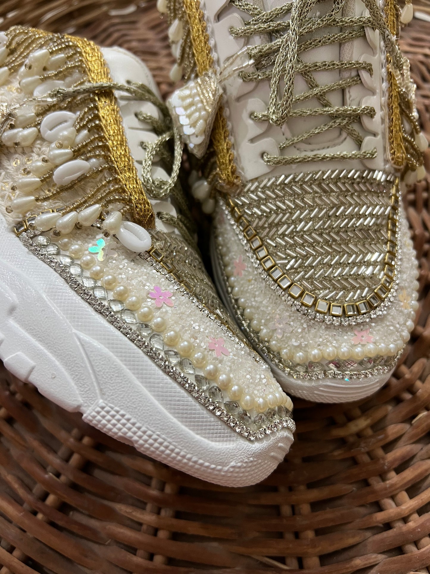 FUNKY N TRENDY gold and silver sneakers for brides / silver sneakers for bridesmaids/ gold sneakers / bridal sneakers / bridesmaid sneakers/ golden hand work sneakers