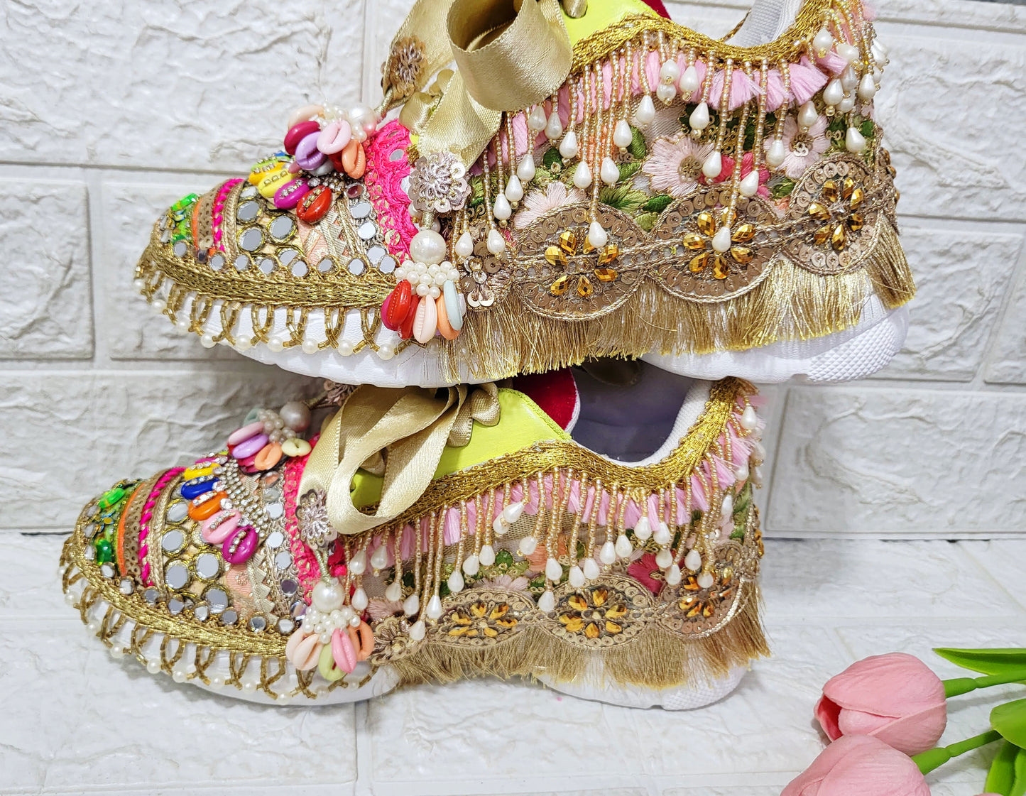 FUNKYNTRENDY multi colored hand work sneakers for brides / bridesmaids/ boho sneakers / multi color sneakers /red sneakers /pink sneakers/orange sneakers
