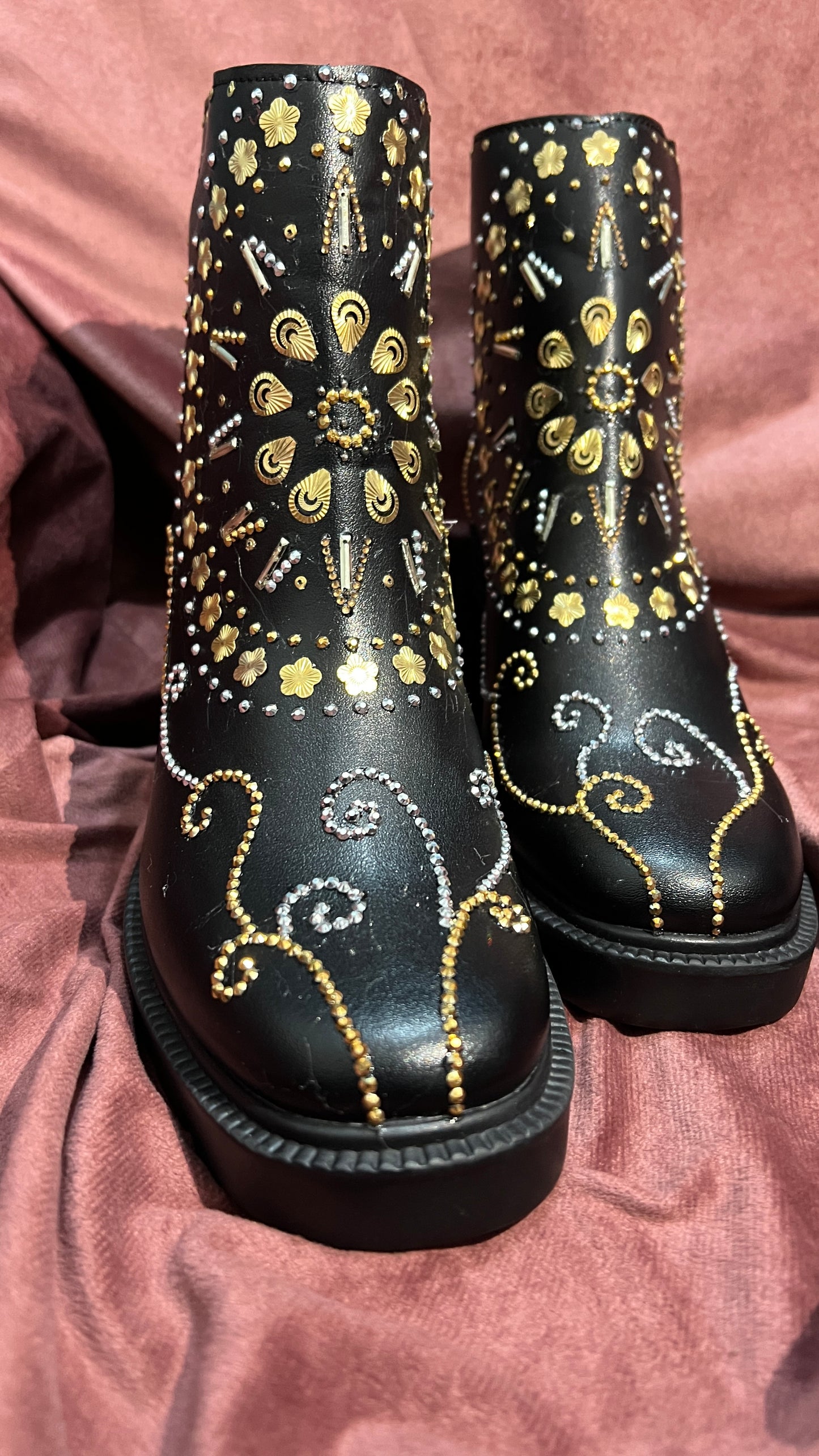 FUNKY N TRENDY Hand crafted embroidered black boots for brides / bridesmaids/ black boots / boots / embroidered boots/ handcrafted boots / hand crafted bridal sneakers