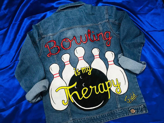 Funky N Trendy hand painted bowling theme denim jacket for women / men