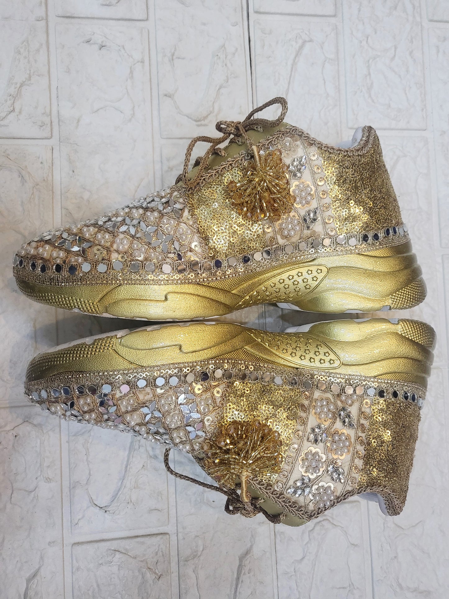 FUNKY N TRENDY gold sneakers for brides / gold sneakers for bridesmaids/ gold sneakers / bridal sneakers / bridesmaid sneakers/ golden hand work sneakers / gold sneakers / embroidered sneakers