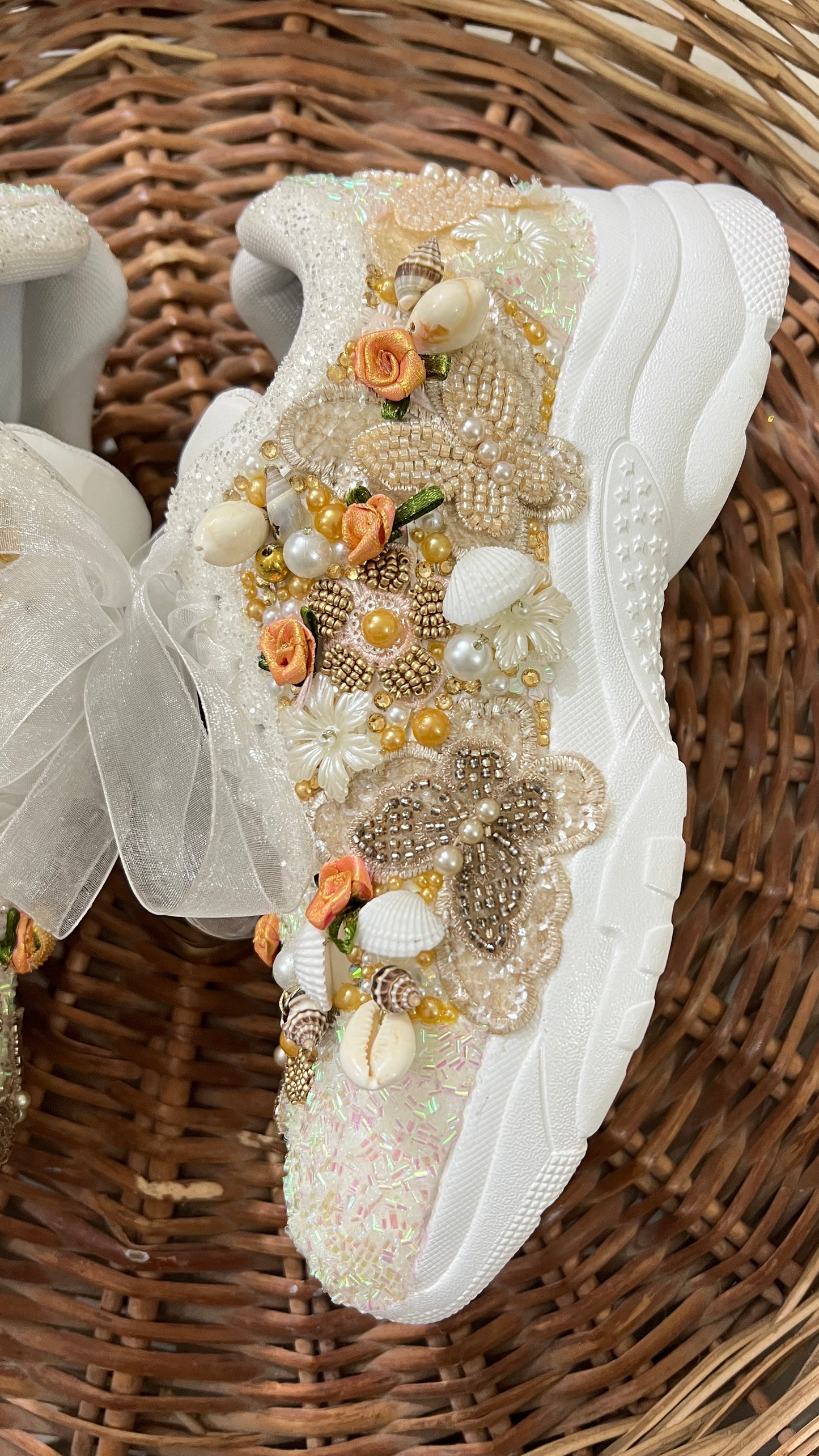 FUNKY N TRENDY gold butterfly embroidery sneakers for brides /gold embroidered sneakers/ handcrafted sneakers/ butterfly sneakers / bridal sneakers / bridesmaid sneakers/ gold and white hand work sneakers