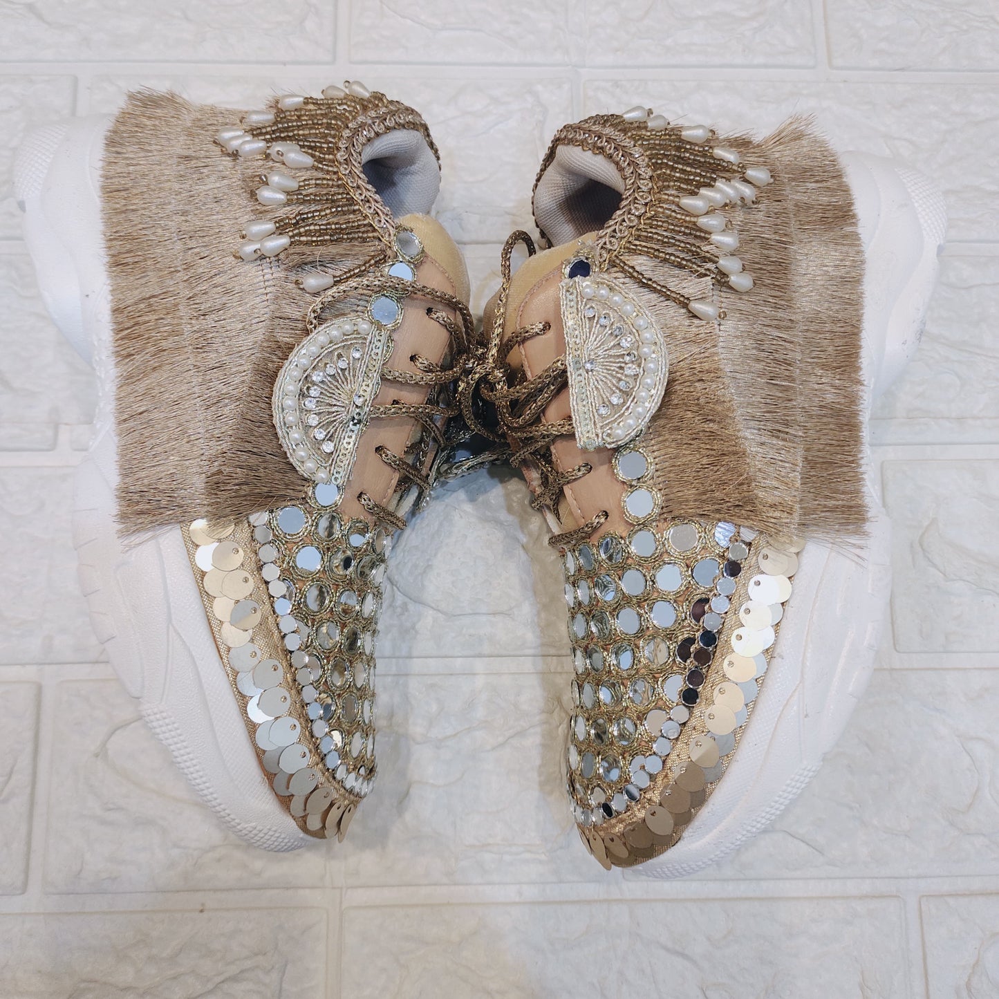 FUNKY N TRENDY gold mirror sneakers for brides /bridesmaids / sneakers for bridesmaids/ handcrafted sneakers/ mirror sneakers / bridal sneakers / bridesmaid sneakers/ gold sneakers / mirror shoes/ dull gold mirror shoes