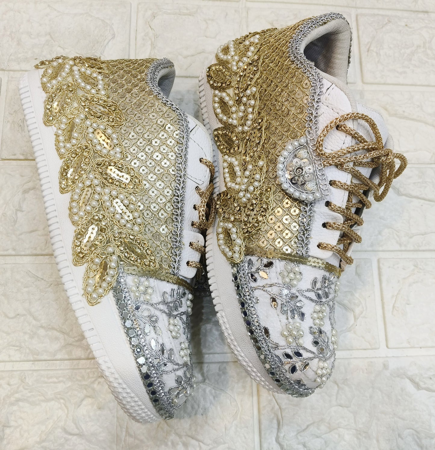FUNKY N TRENDY dual color gold and silver work sneakers for brides / bridesmaids/ gold sneakers / silver sneakers / gold shoes / silver shoes / dual tone sneakers