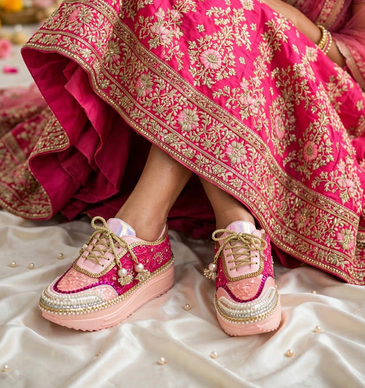 Rani Pink Royal - Embroidered Bridal Sneakers | Funky N Trendy
