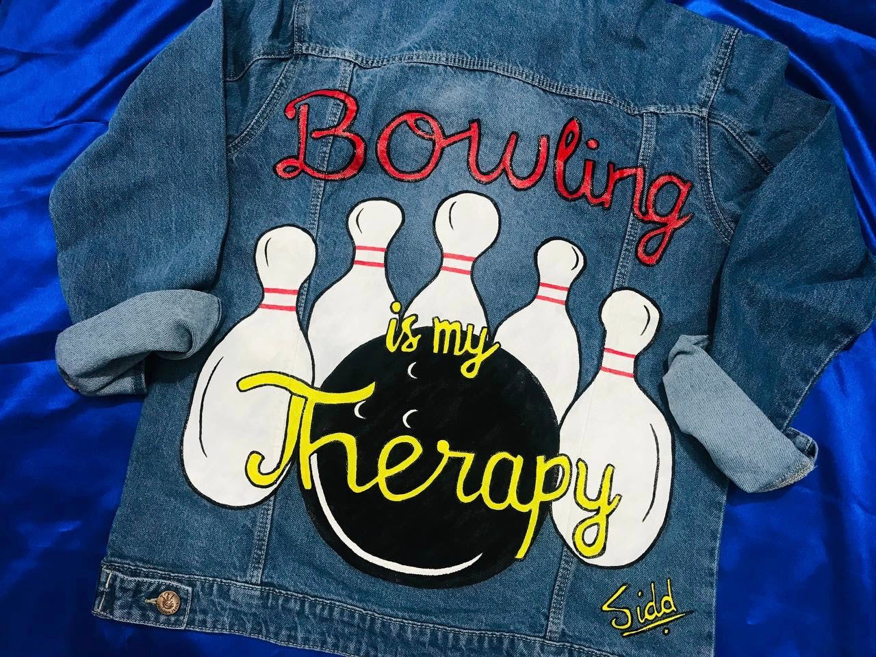 Funky N Trendy hand painted bowling theme denim jacket for women / men