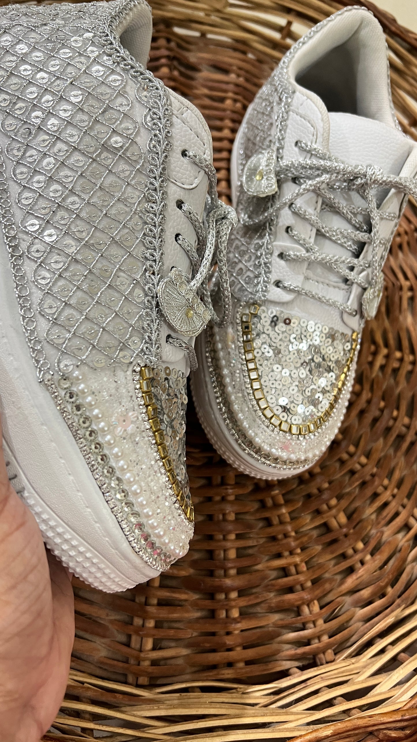FUNKY N TRENDY hand work bridal sneakers / bridesmaid sneakers/ silver sneakers / silver shoes/mirror sneakers mirror shoes/ bride shoes/ embroidered shoes