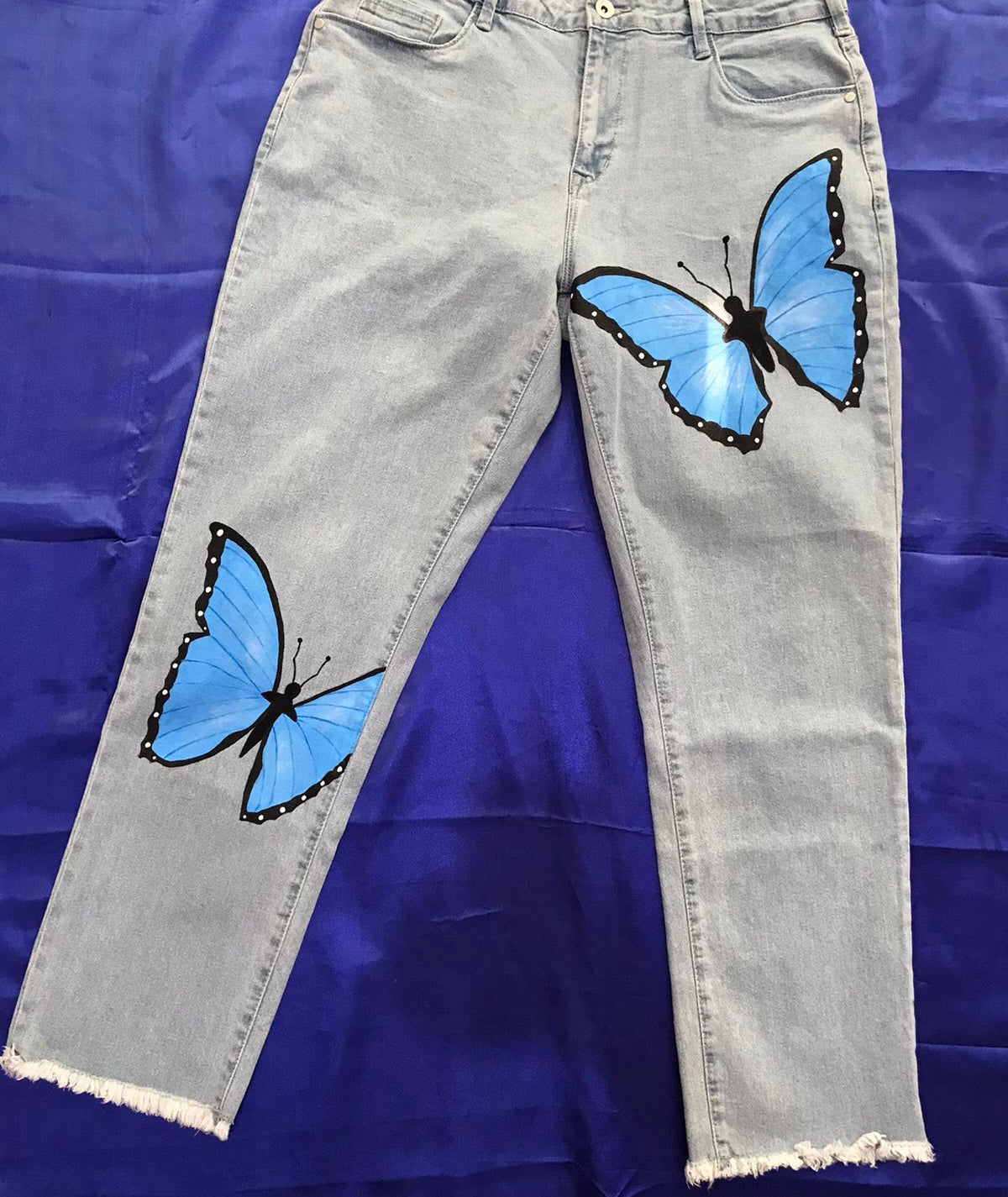 Funky N Trendy hand painted butterfly theme denim jeans for women