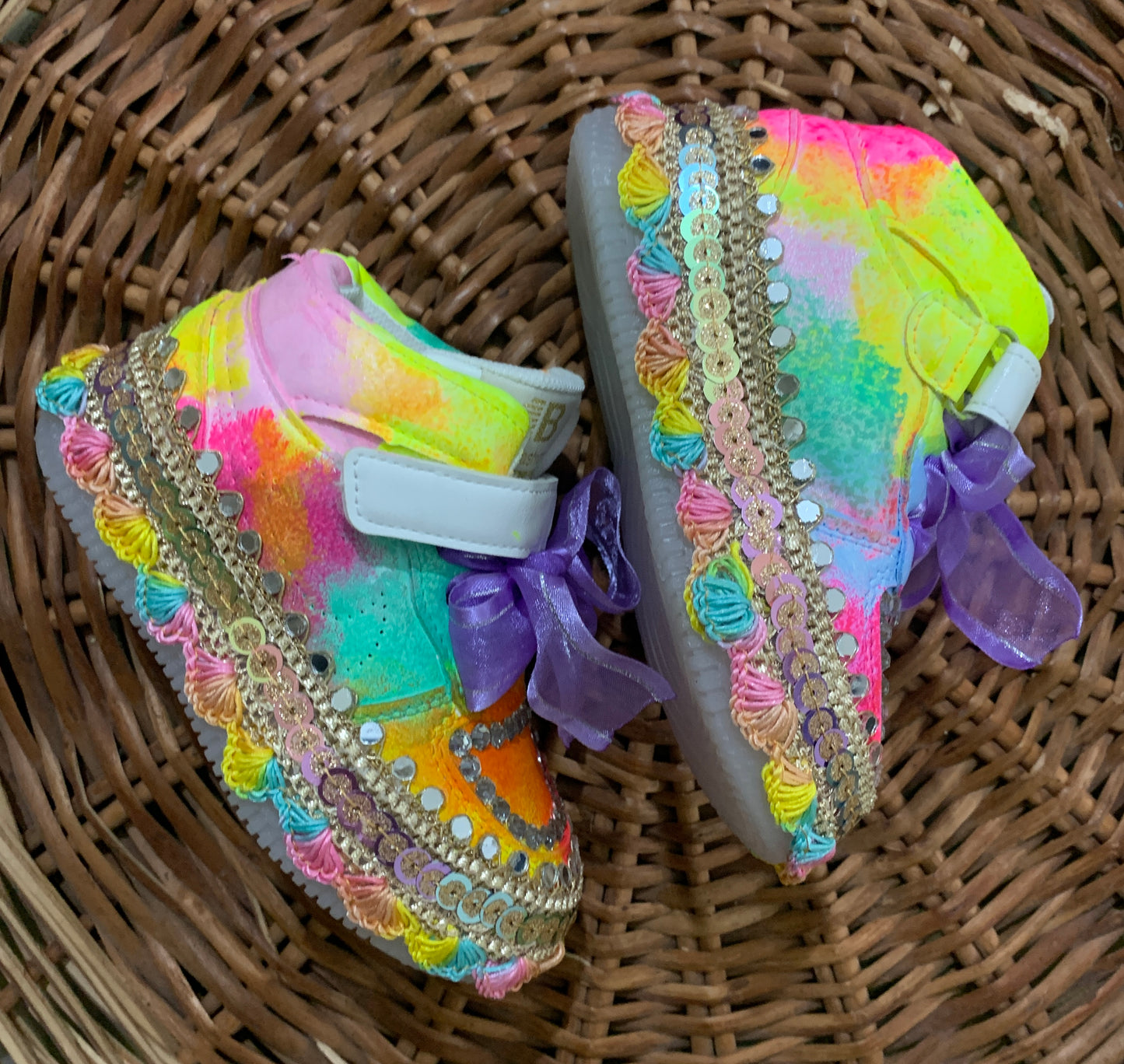 Funky N Trendy ombre effect sneakers with mirror detailing/kids sneakers/ colorful shoes / kids shoes/ ombre sneakers / multi colored shoes for kids/yellow orange sneakers for kids