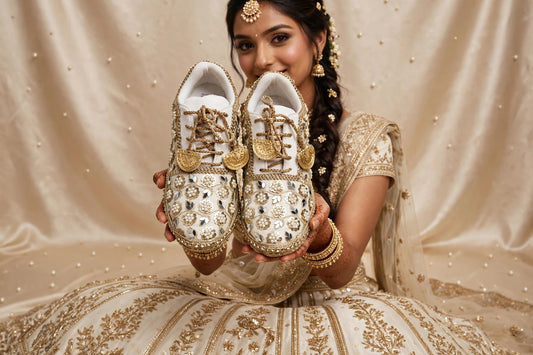 Mirror leaves Pearl blossom Dull gold/ beige Bridal Sneakers – Floral Embroidery” / gold sneakers /ivory sneakers/peach sneakers