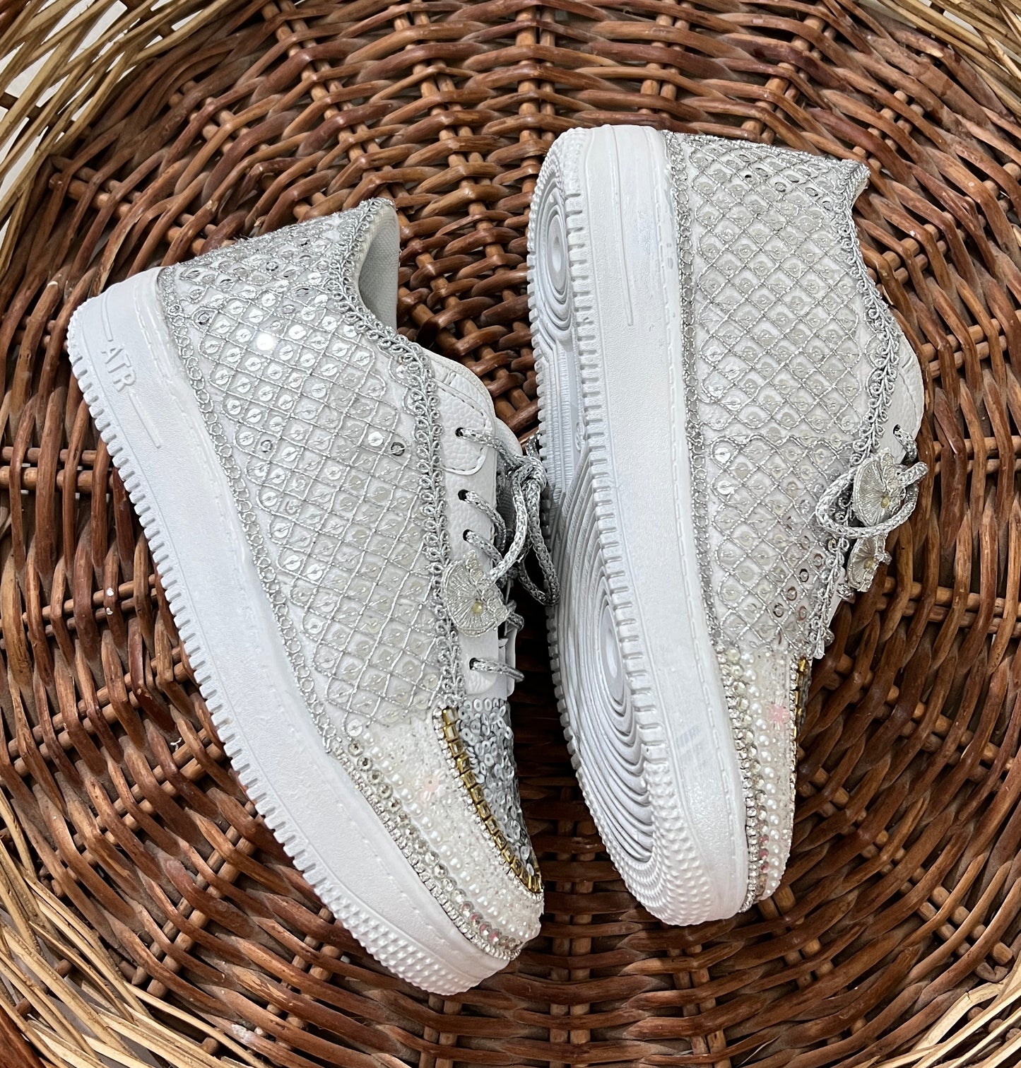 FUNKY N TRENDY hand work bridal sneakers / bridesmaid sneakers/ silver sneakers / silver shoes/mirror sneakers mirror shoes/ bride shoes/ embroidered shoes