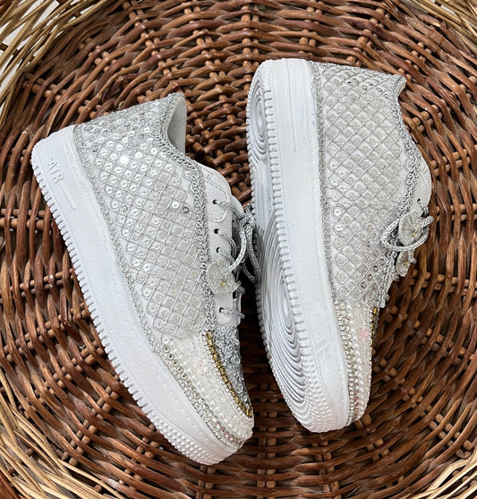 FUNKY N TRENDY hand work bridal sneakers / bridesmaid sneakers/ silver sneakers / silver shoes/mirror sneakers mirror shoes/ bride shoes/ embroidered shoes