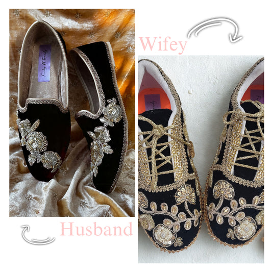 Funky N Trendy Couple sneakers / black shoes for bride and groom / couple combo
