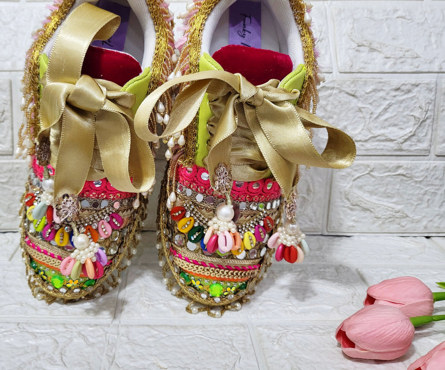 FUNKYNTRENDY multi colored hand work sneakers for brides / bridesmaids/ boho sneakers / multi color sneakers /red sneakers /pink sneakers/orange sneakers