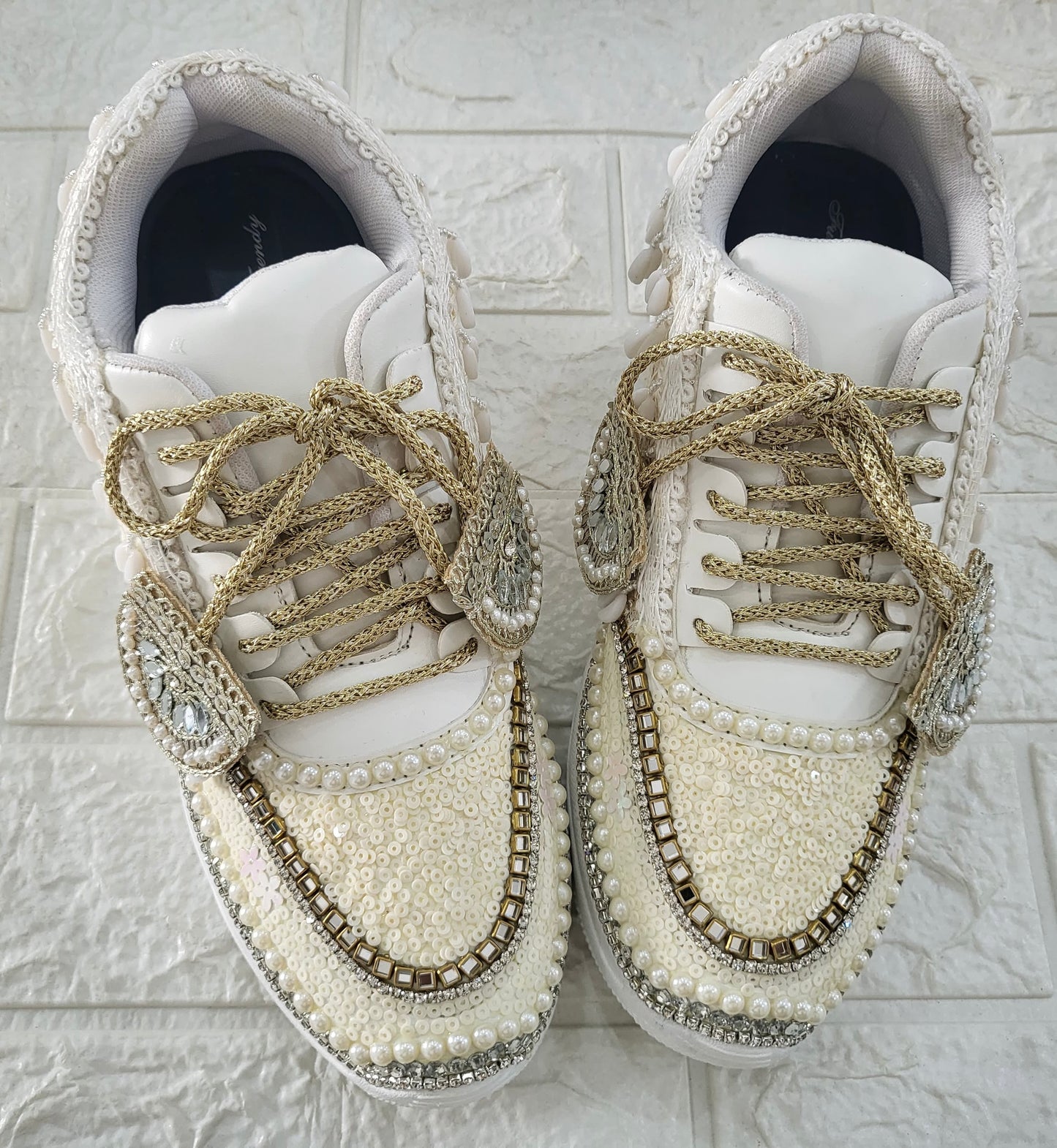 Funky N Trendy ivory / off white embroidery work bridal sneakers/ bridesmaid sneaker / hancrafted sneakers / gold sneakers / golden sneakers/ white sneakers / white shoes