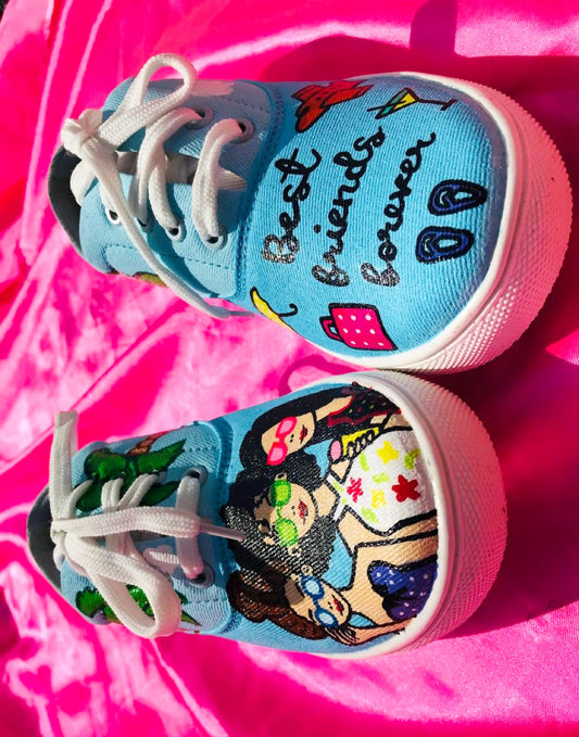 Funky N Trendy hand painted water resistant BFF theme blue casual shoes
