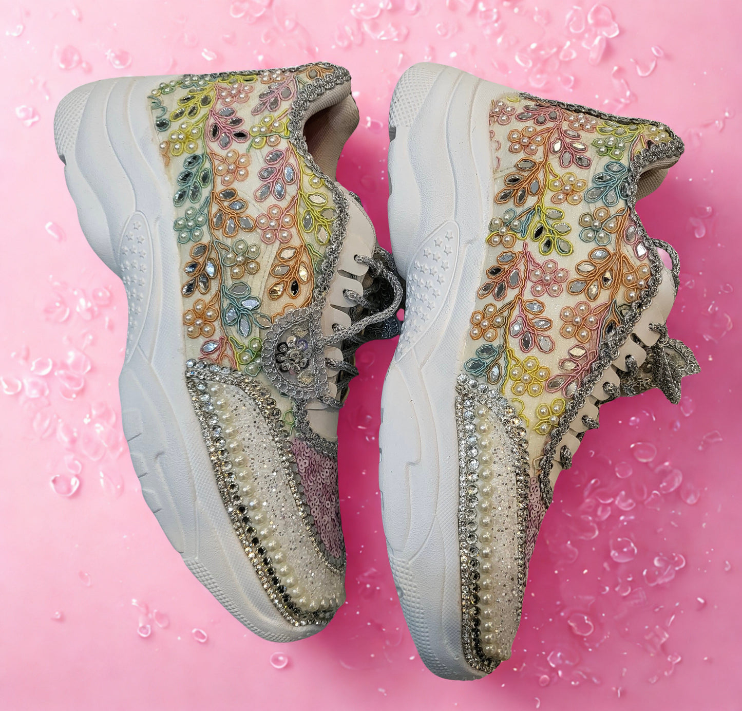FUNKY N TRENDY hand crafted pastel bridal sneakers / boho sneakers / pastel sneakers / embroidery sneakers / sneakers for bride/ bridal shoes / multi colored shoes / pastel shades / ivory with pastel colors/ embroidery shoes/ purple shoes / levender shoes