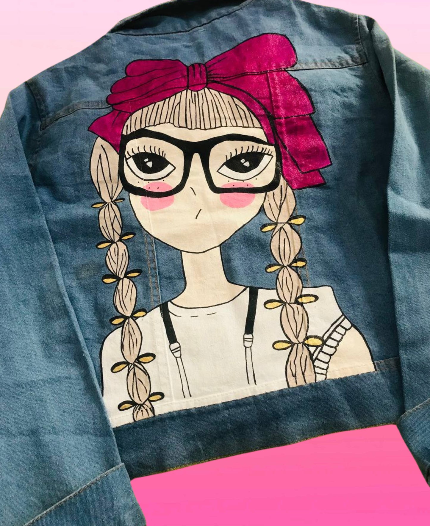 Funky N Trendy hand painted nerdy girl theme denim jacket for women