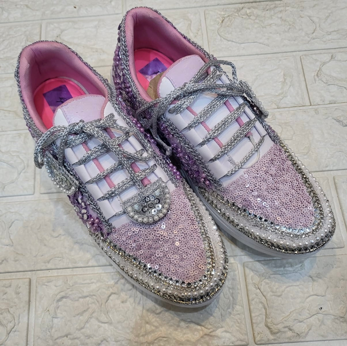 Funky N Trendy purple / lilac/ lavender embroidery work bridal sneakers/ bridesmaid sneaker / hancrafted sneakers / purple sneakers / white sneakers