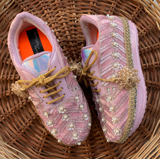 FUNKY N TRENDY light pink hand work sneakers for brides / bridesmaids/embroidered shoes/ embroidered sneakers / pink shoes/ pink sneakers/lavender shoes
