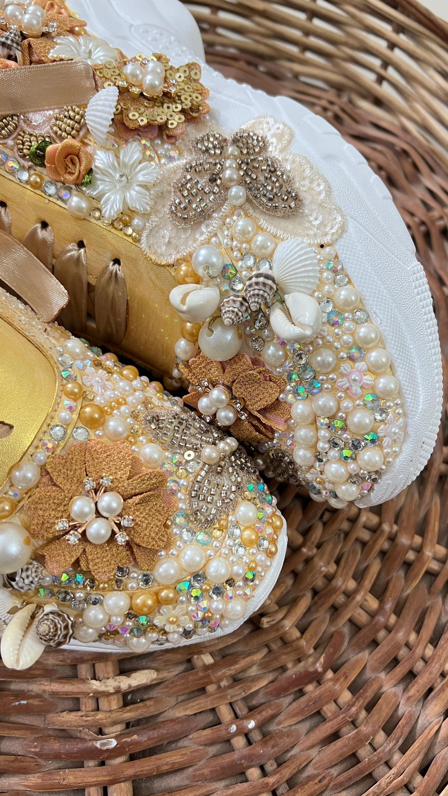 FUNKY N TRENDY gold butterfly embroidery sneakers for brides /gold embroidered sneakers/ handcrafted sneakers/ butterfly sneakers / bridal sneakers / bridesmaid sneakers/ gold and white hand work sneakers