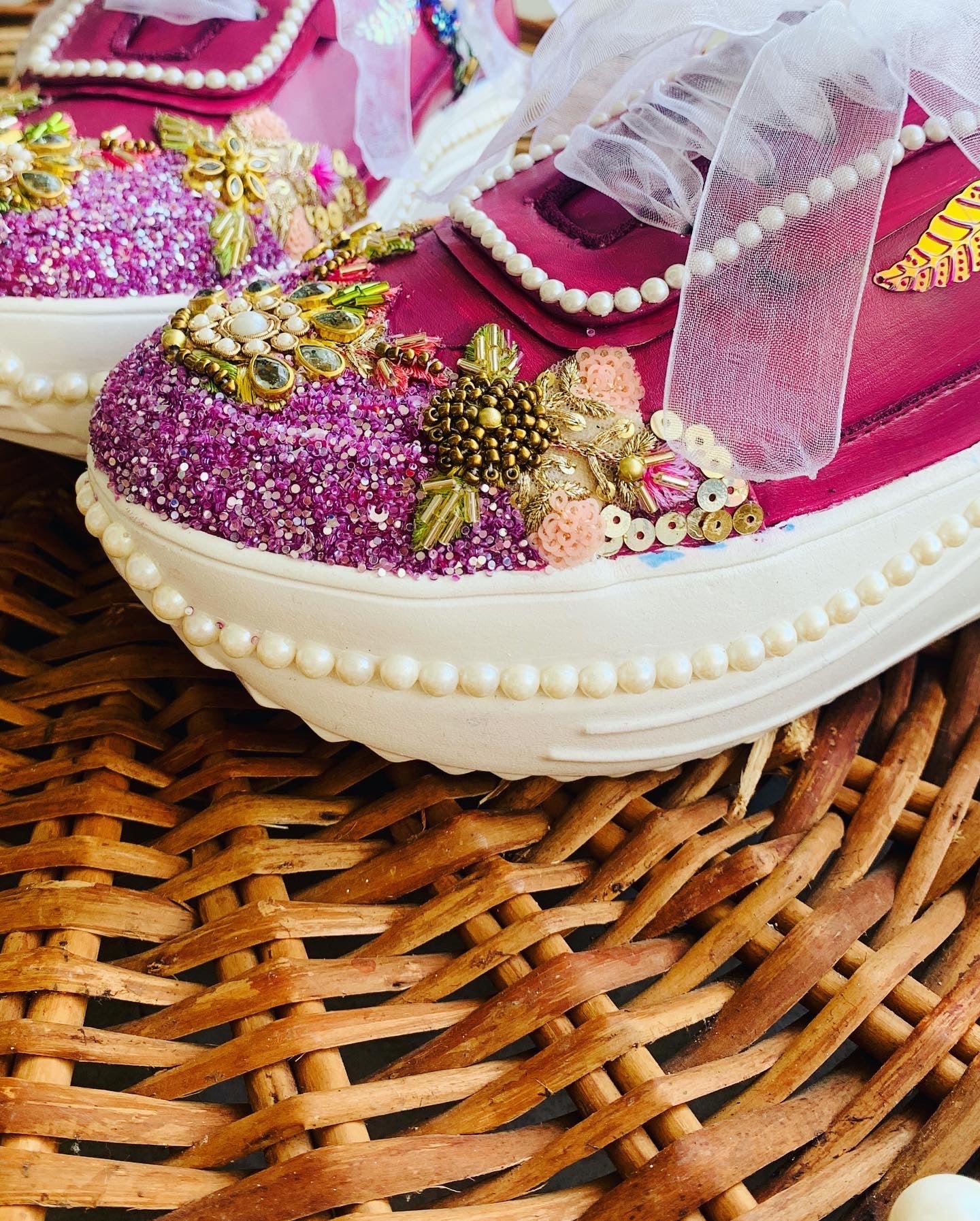 FUNKY N TRENDY wine color hand work sneakers for brides / bridesmaids/ purple sneakers / wine sneakers / floral shoes / floral embroidered sneakers/ embroidered shoes