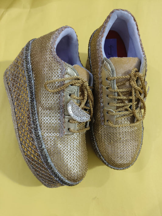 FUNKY N TRENDY Gold bridal sneakers - wedge sneakers heeled sneakers/ golden sneakers