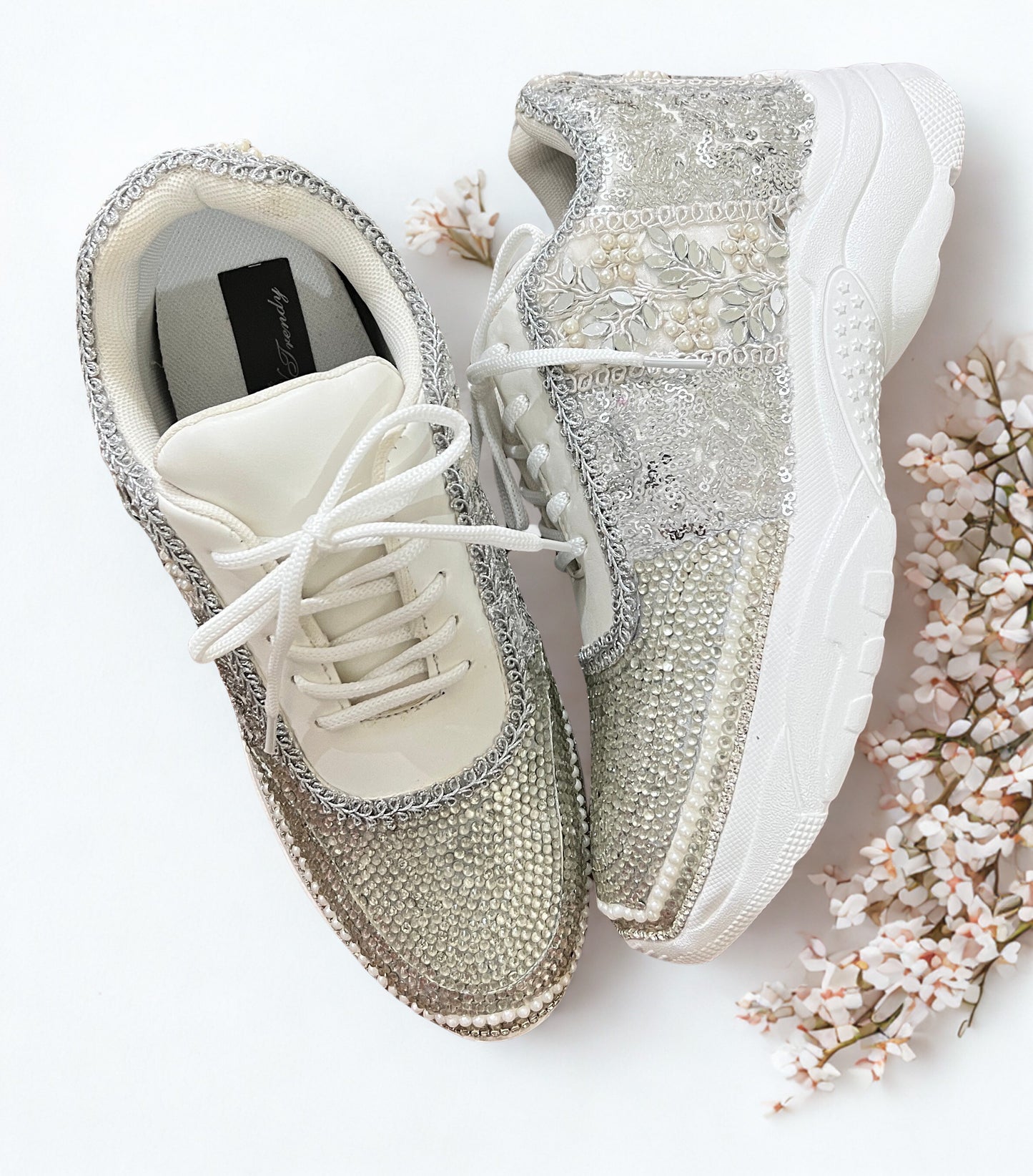 FUNKY N TRENDY rhinestone work bridal sneakers / bridesmaid sneakers/ silver sneakers / silver shoes/ rhinestone sneakers mirror shoes/ bride shoes/ embroidered shoes