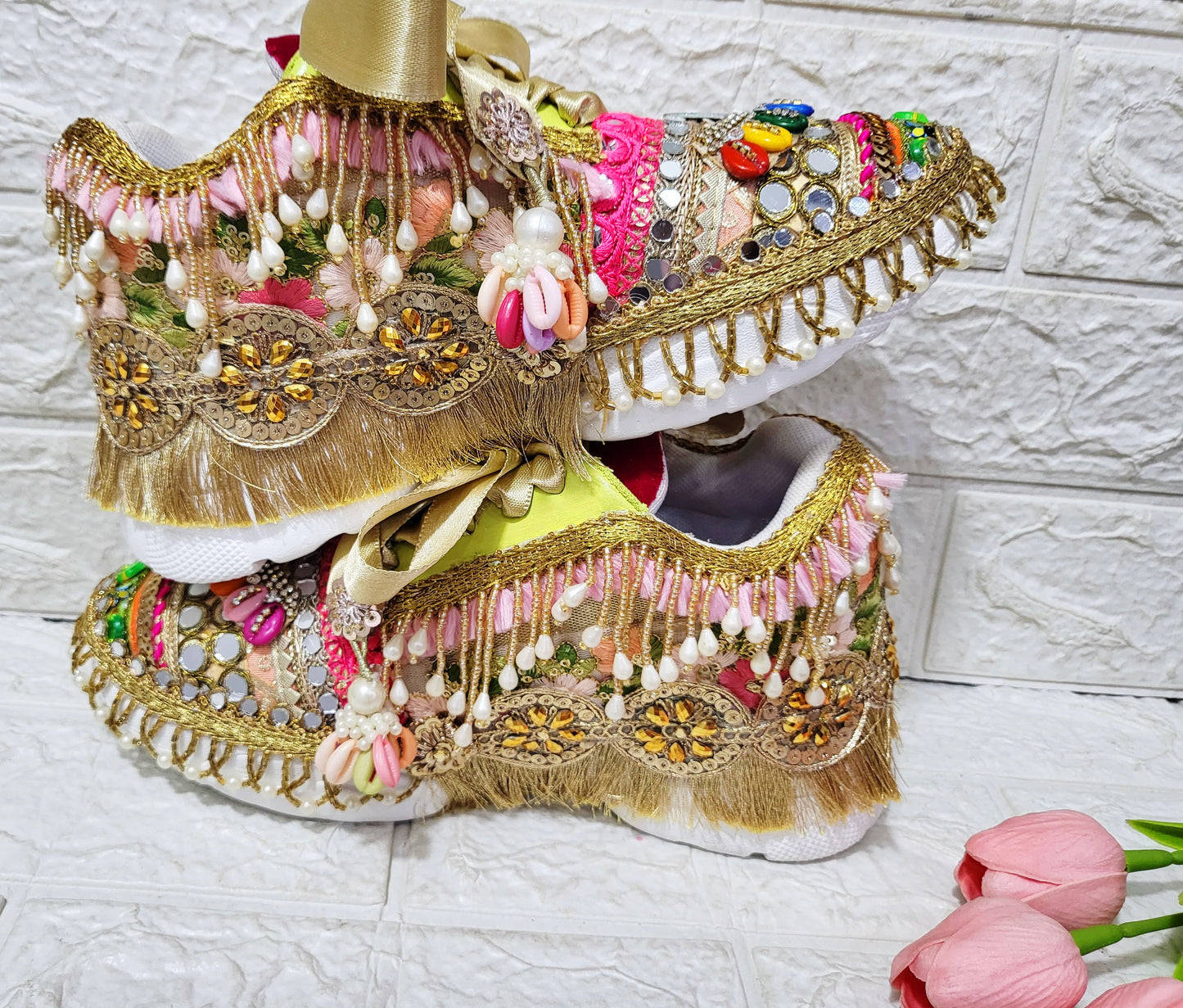 FUNKYNTRENDY multi colored hand work sneakers for brides / bridesmaids/ boho sneakers / multi color sneakers /red sneakers /pink sneakers/orange sneakers