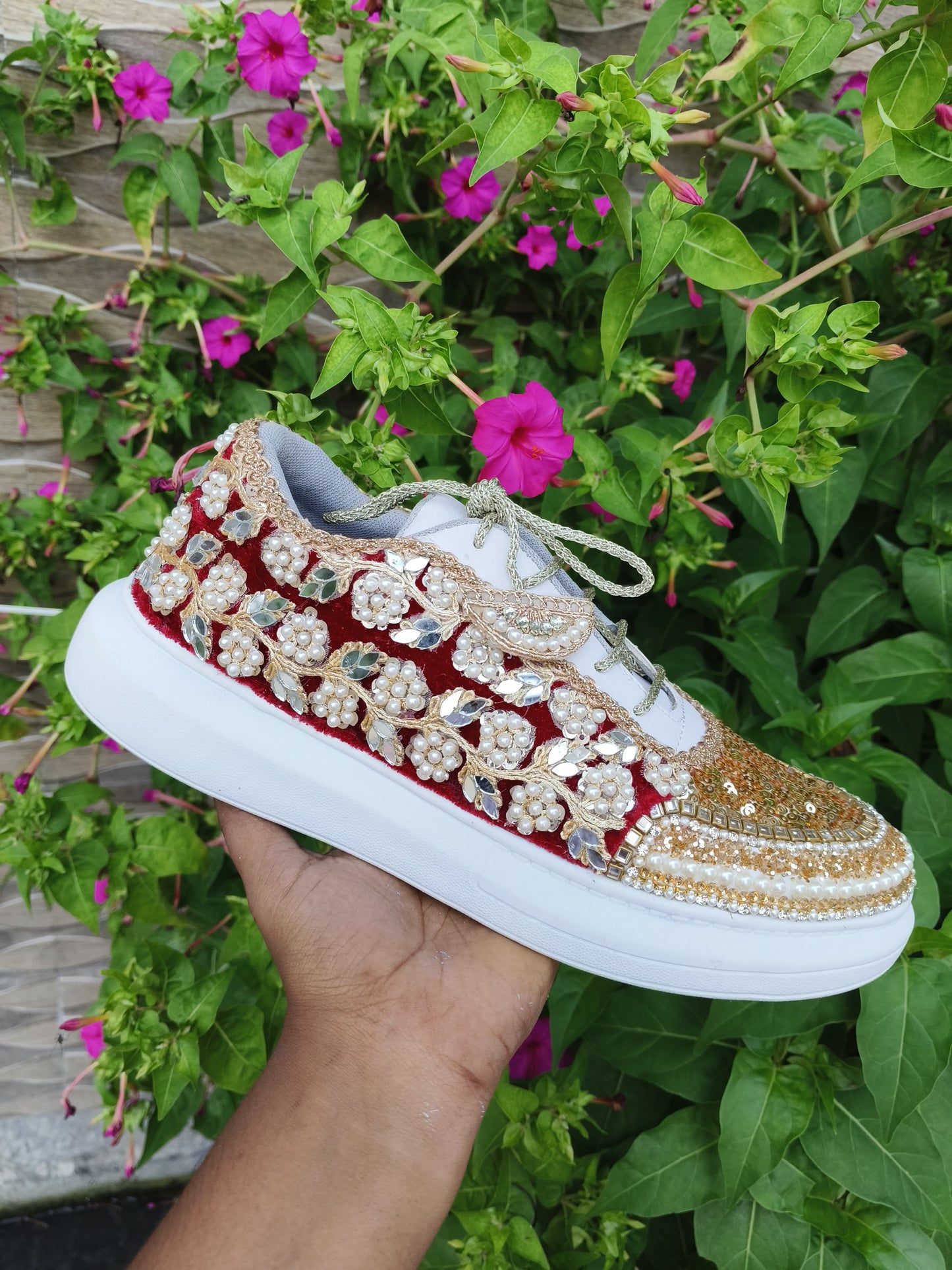 Funky N Trendy Maroon Magic Bridal Sneakers – Dance-Ready & Personalised
