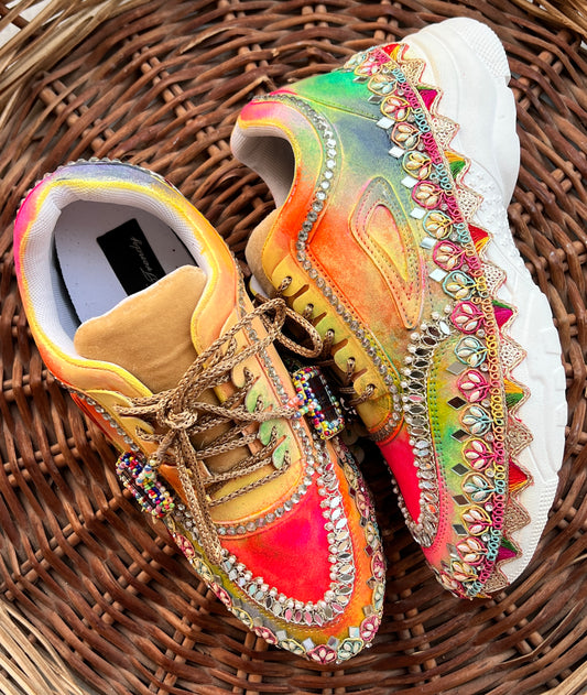FUNKY N TREND “Handcrafted Ombre effect Mirror Sneakers – Garba Special”