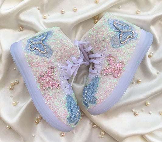 Funky N Trendy butterfly sneakers with beads detailing/kids sneakers/ butterfly shoes / kids shoes/ butterfly sneakers / pink shoes for kids/pink blue sneakers for kids