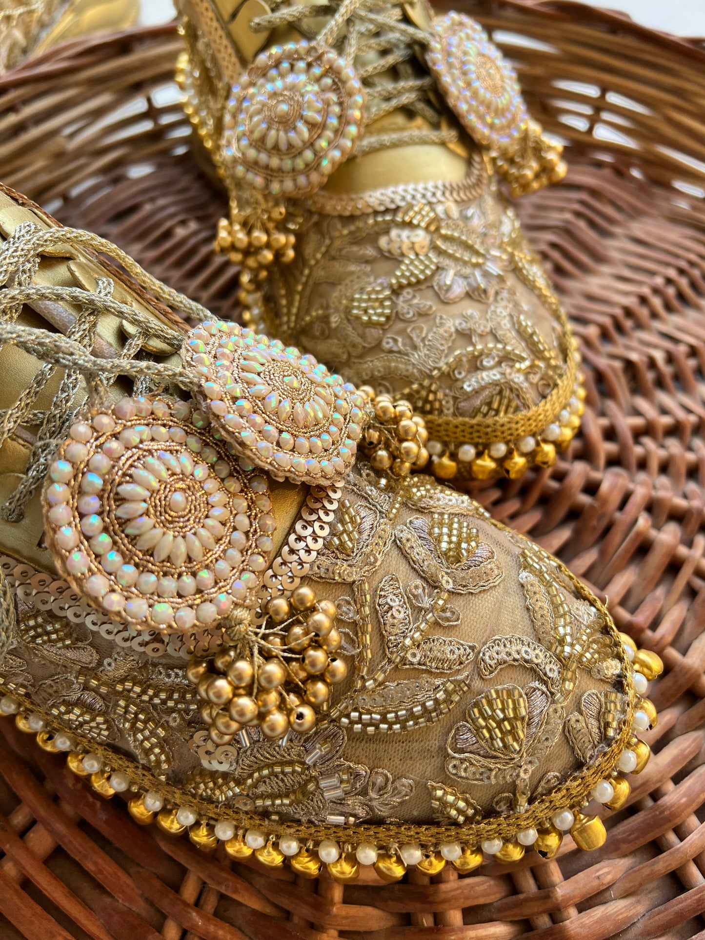 FUNKY N TRENDY golden mirror pearl and sequine work bridal sneakers / bridesmaid sneakers/ gold sneakers / golden sneakers/ ghungaroo sneakers / ghungaroo shoes