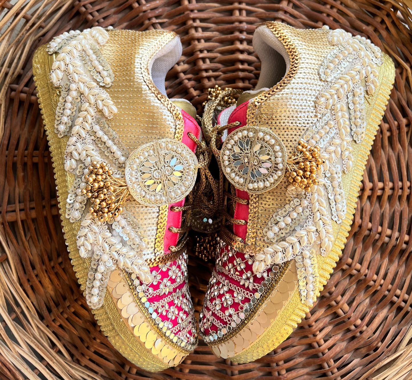 FUNKY N TRENDY hot pink sneakers with rhinestone detailing for brides /bridesmaids / sneakers for bridesmaids/ handcrafted sneakers/ sequine sneakers / bridal sneakers / bridesmaid sneakers/ pink sneakers / gold shoes/ rani pink sneakers