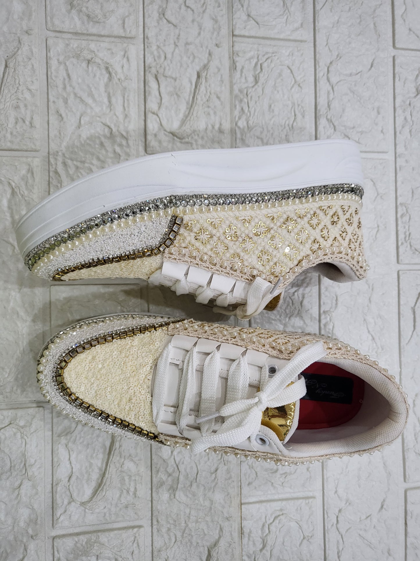FUNKY N TRENDY ivory minimalistic sneakers with pearl detailing for brides /bridesmaids / sneakers for bridesmaids/ handcrafted sneakers/ sequine sneakers / bridal sneakers / bridesmaid sneakers/ ivory sneakers / minimal shoes