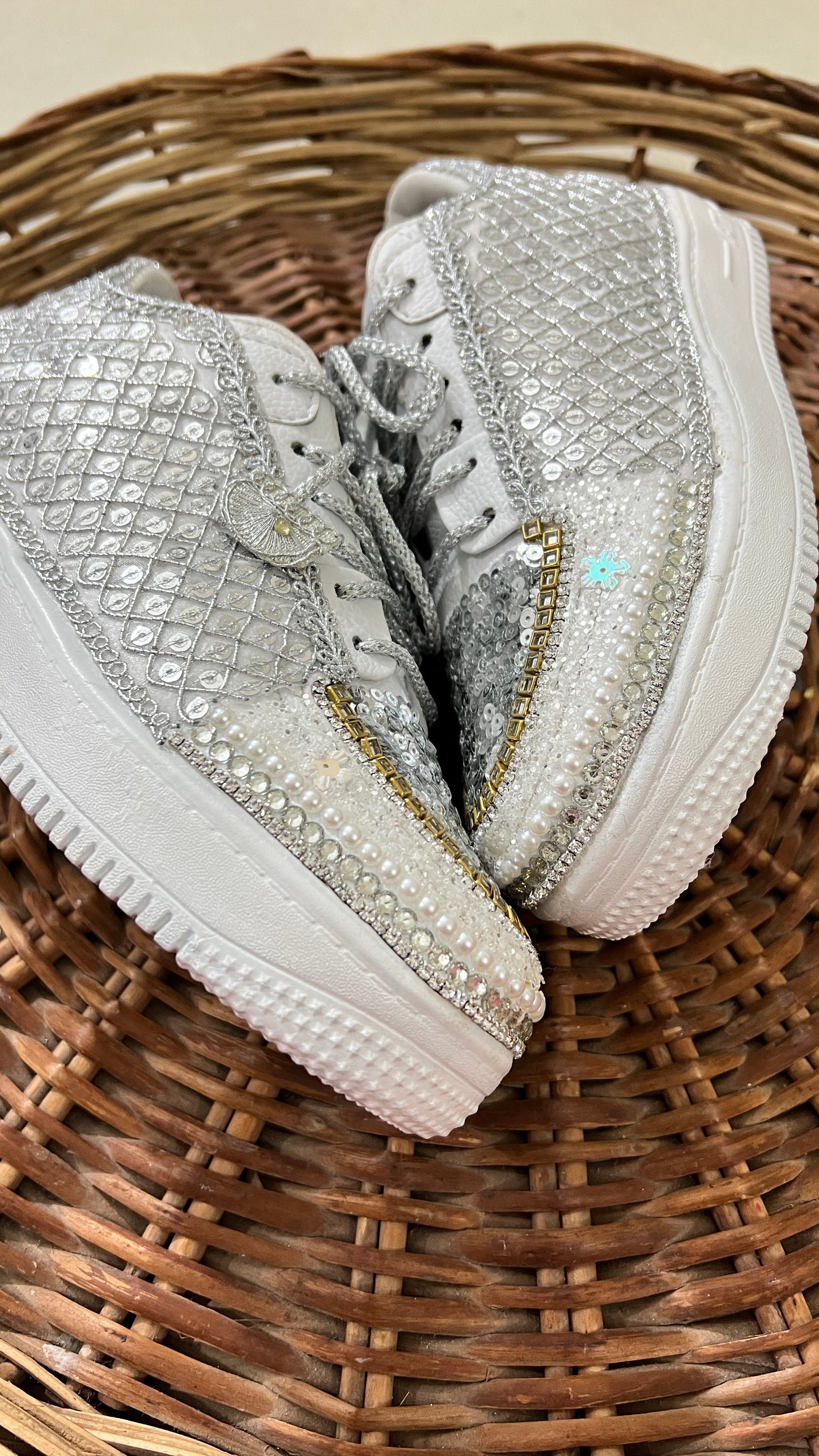 FUNKY N TRENDY hand work bridal sneakers / bridesmaid sneakers/ silver sneakers / silver shoes/mirror sneakers mirror shoes/ bride shoes/ embroidered shoes