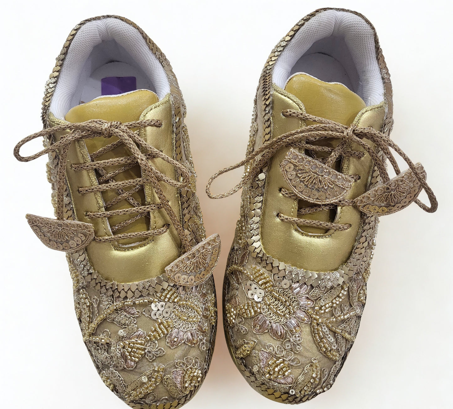 Funky N Trendy hand crafted golden bridal sneakers bridesmaid sneakers/ gold sneakers / golden sneakers / mirror sneakers/hand embroidered sneakers