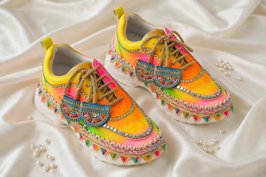 FUNKY N TREND “Handcrafted Ombre effect Mirror Sneakers – Garba Special”