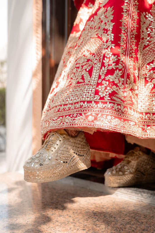 Custom Bridal Sneakers for Wedding Day – Gold Wedges