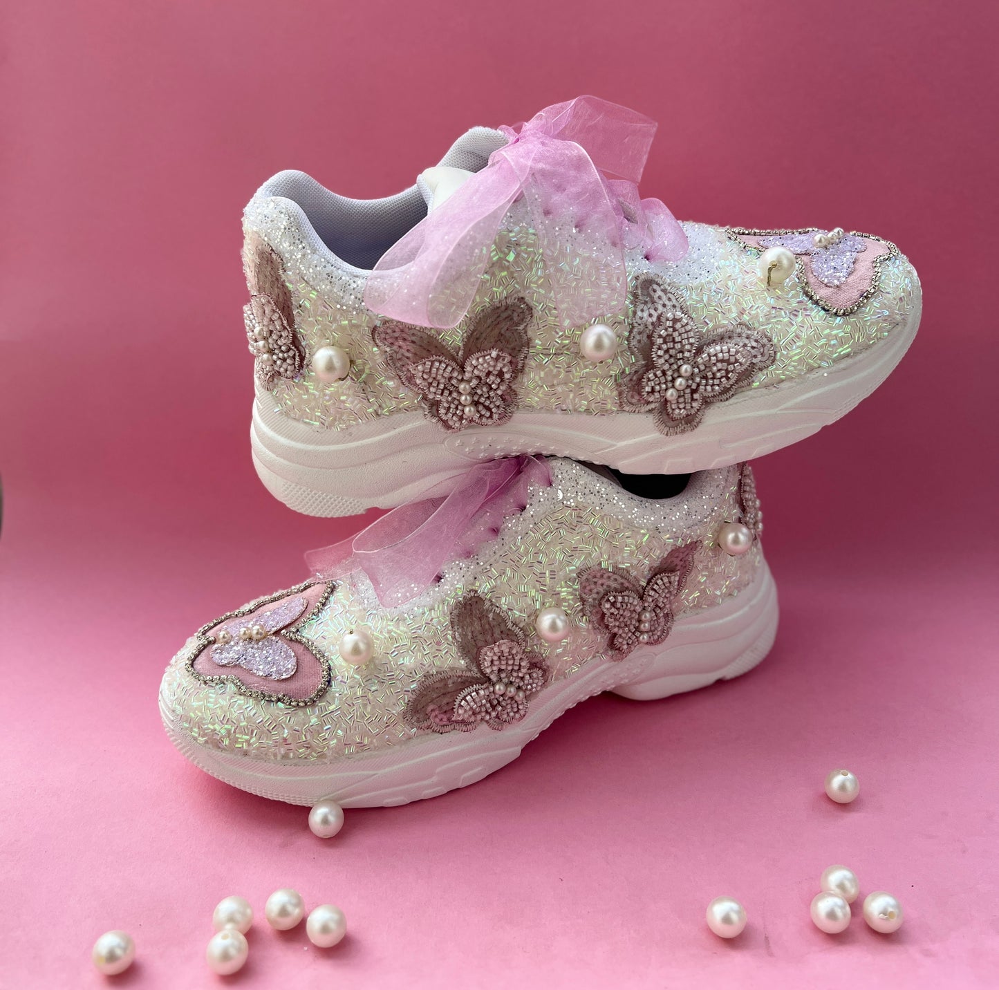 FUNKY N TRENDY mauve /lavender butterfly embroidery sneakers for brides /mauve embroidered sneakers/ handcrafted sneakers/ butterfly sneakers / bridal sneakers / bridesmaid sneakers/ mauve and lavender hand work sneakers/lavender shoes