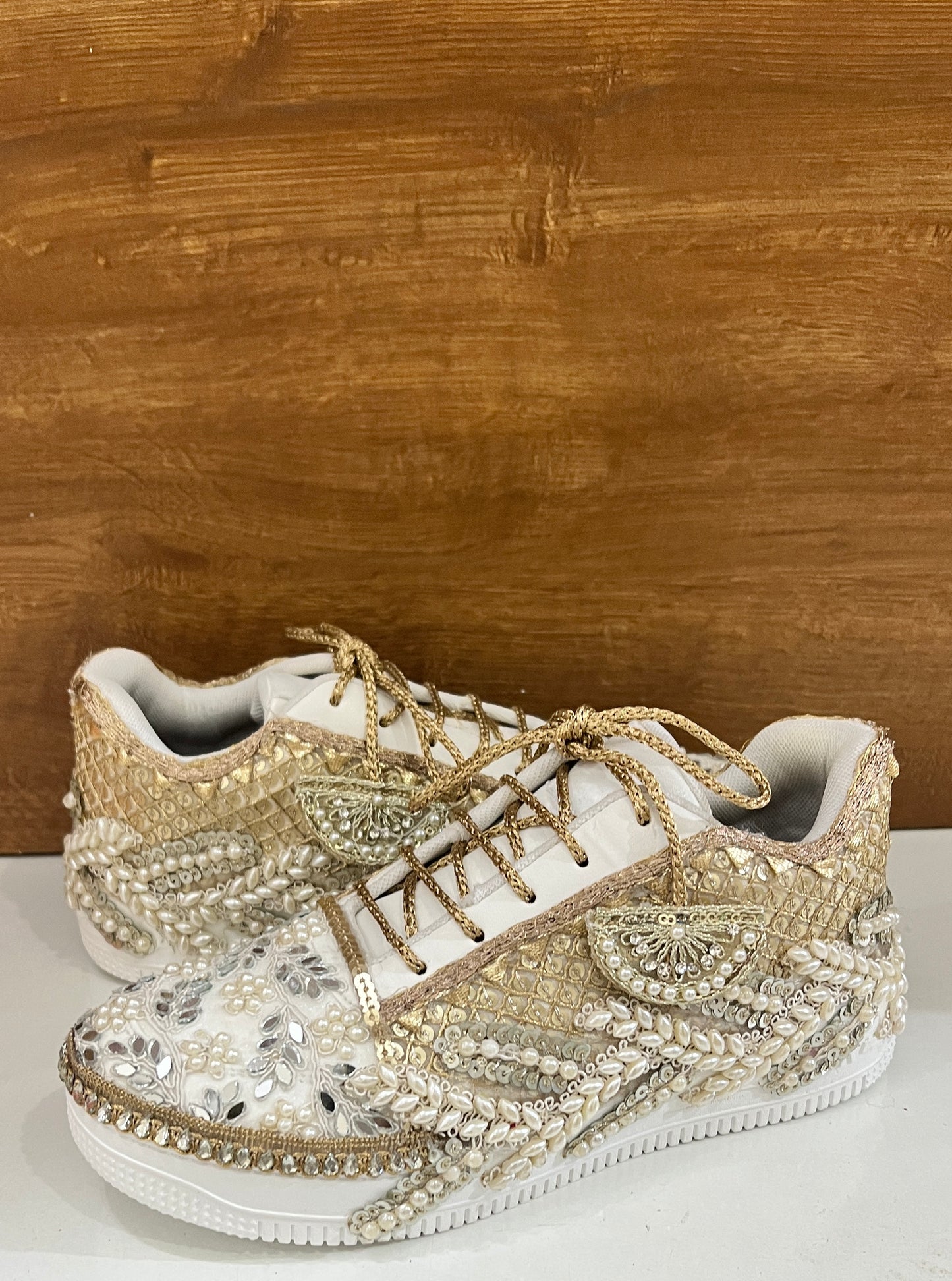 Funky N Trendy ivory / off white embroidery work bridal sneakers/ bridesmaid sneaker / hancrafted sneakers / gold sneakers / golden sneakers/ white sneakers / white shoes