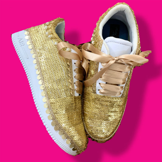 FUNKY N TRENDY handcrafted golden sequine work bridal sneakers / bridesmaid sneakers/ gold sneakers / golden sneakers / sequine work sneakers / gold shoes