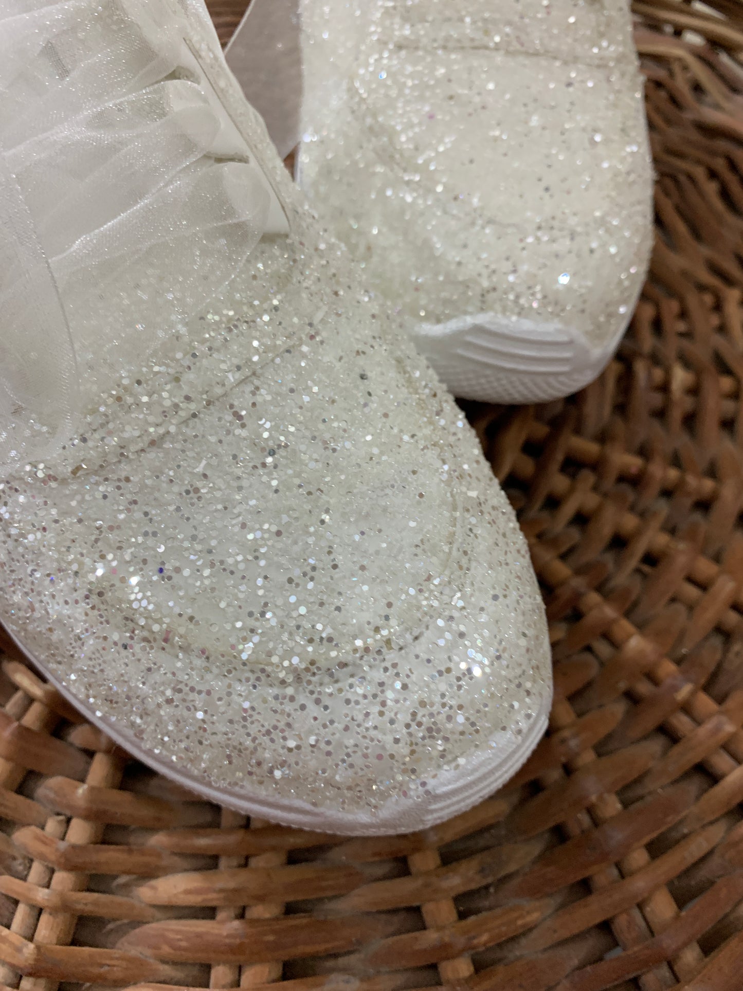 Funky N Trendy white glitter work sneakers with pearl detailing / bridal sneakers/ sneaker for bride / white sneakers/ glitter sneakers for bride