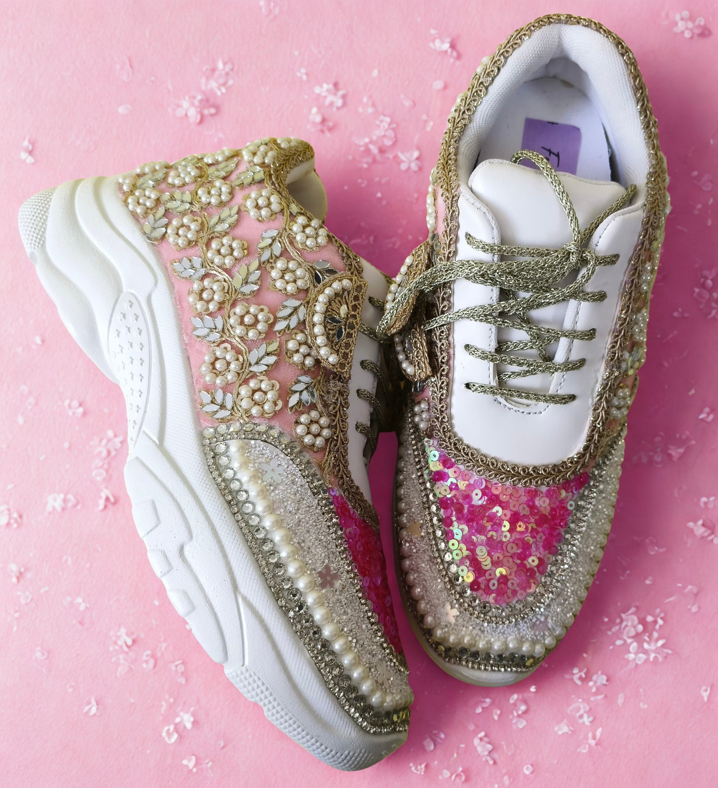 “Flower blossom Pink Bridal Sneakers – Floral Embroidery”