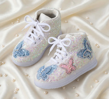 Funky N Trendy butterfly sneakers with beads detailing/kids sneakers/ butterfly shoes / kids shoes/ butterfly sneakers / pink shoes for kids/pink blue sneakers for kids