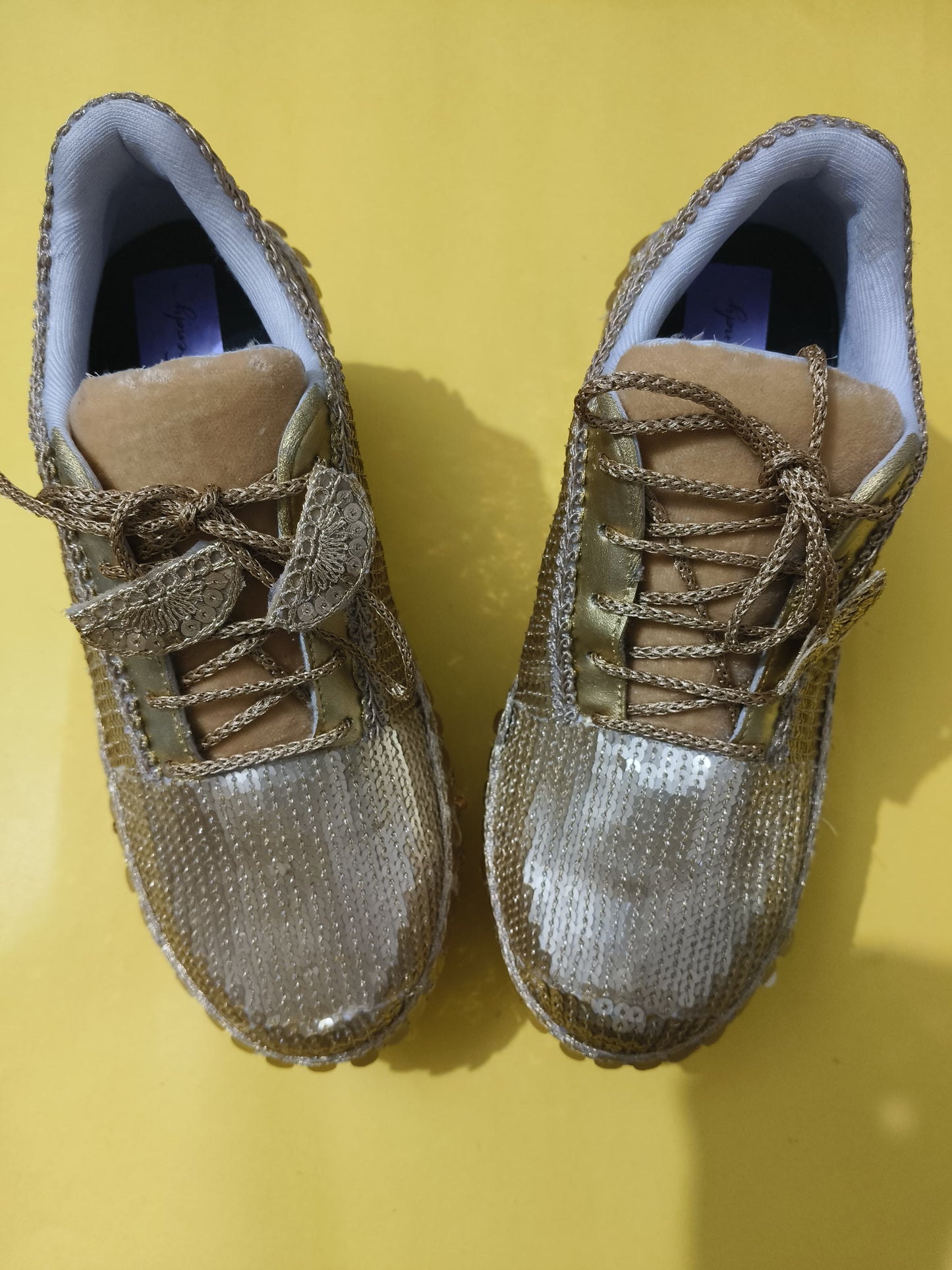 FUNKY N TRENDY Gold bridal sneakers - wedge sneakers heeled sneakers/ golden sneakers