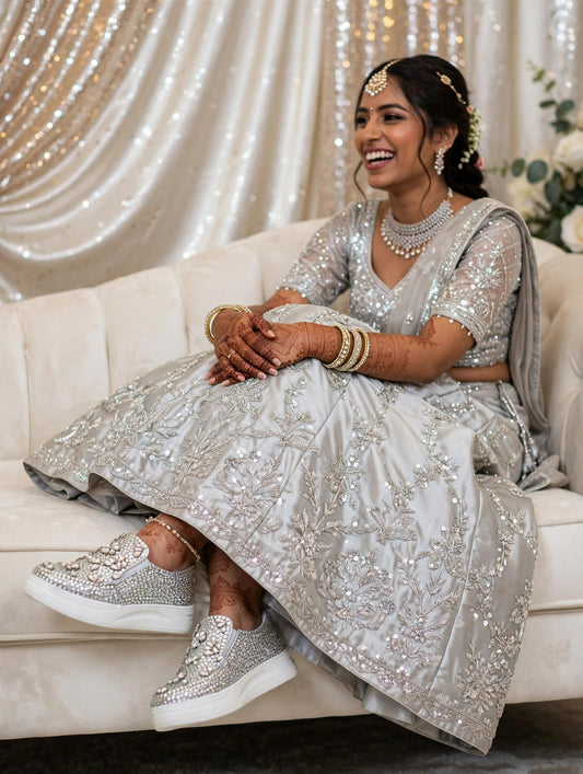 Funky N Trendy hand crystalized silver sneakers for brides / bridesmaids